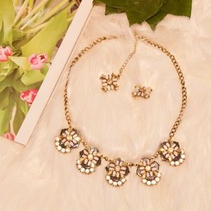 Flower Crystal Statement Necklace And Earrings